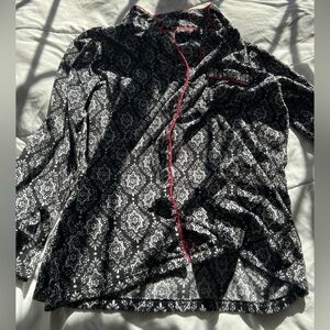 Anne Klein Printed Long Sleeve Shirt Size M Black and White Print Button Down